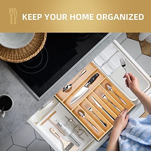Besilord Silverware Organizer Kitchen Drawer Organizer Utensil Organizer Bamboo Silverware Holder Cutlery Organizer in Drawer Flatware Organizer Tray(7 slots, Natural - Image 5