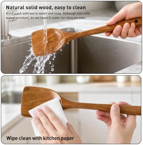 Wooden Spoons for Cooking, 11-Piece Acacia Wood Kitchen Utensil Set, Nonstick Safe Wooden Spatulas and Spoons, Heat Resistant Cooking Utensils for Everyday Meals (A11) - Image 6