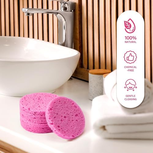 GAINWELL Gifts for MoM in Mothers Day, 50-Count Compressed Facial Sponge, Daily Facial Cleansing and Exfoliating, 100％ Natural Cosmetic Spa Sponges for Makeup Remover, Reusable, Pink - Image 7