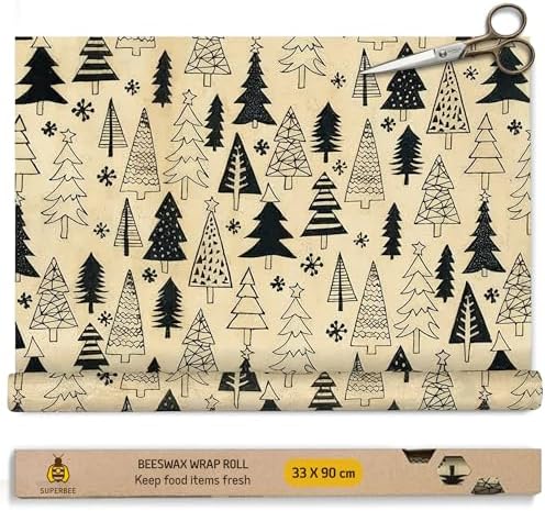 SuperBee Beeswax Wrap Roll XL 35x13" Reusable Food Wrap Holiday Print by SuperBee