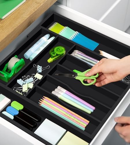 ROYAL CRAFT WOOD Luxury Bamboo Kitchen Drawer Organizer - Silverware Organizer - Utensil Holder and Cutlery Tray with Grooved Drawer Dividers for Flatware and Kitchen Utensils (9 Slot, Black) - Image 6