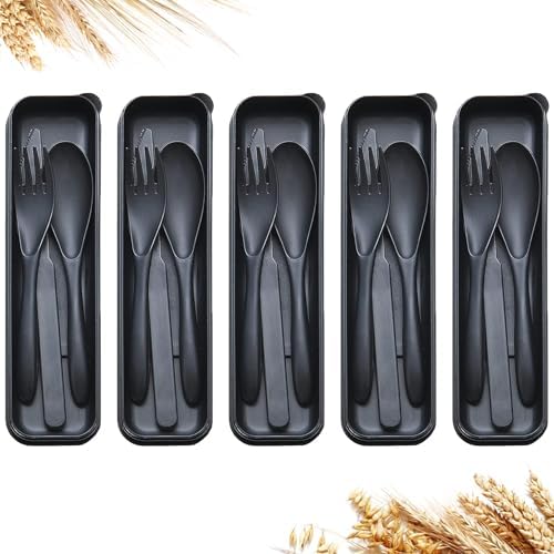 Reusable Travel Utensils Set with Case Wheat Straw Fork Spoon Knife Cutlery by Unknown