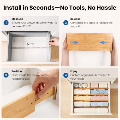 4 Pack 6" Deep Bamboo Drawer Dividers, 12-17" Expandable Kitchen Organizers - Image 5