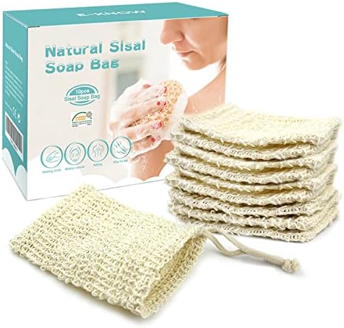 E-Know Soap Bag, 10 Pack Natural Sisal Soap Saver, Zero Waste Plastic-free Soap Net, Foaming and Drying The Soap, Massage, Peeling by E-Know