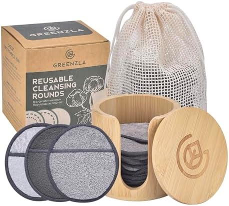 GREENZLA Reusable Makeup Remover Pads | 12 Pack | Bamboo Charcoal by GREENZLA