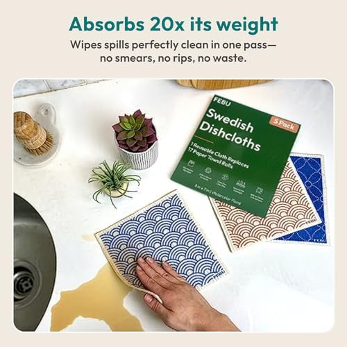FEBU Swedish Dishcloths for Kitchen, 5 Pack, Vintage Kitchen - Image 2