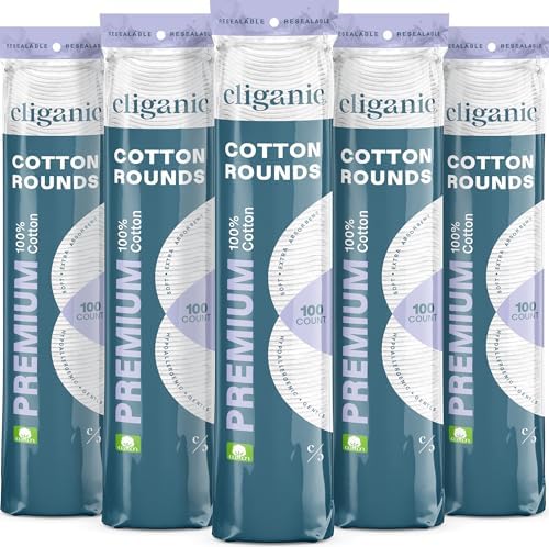 Cliganic Premium Cotton Rounds for Face (500 Count) | Makeup Remover Pads, Hypoallergenic, Lint-Free | 100% Pure Cotton (Packaging May Vary) by Cliganic