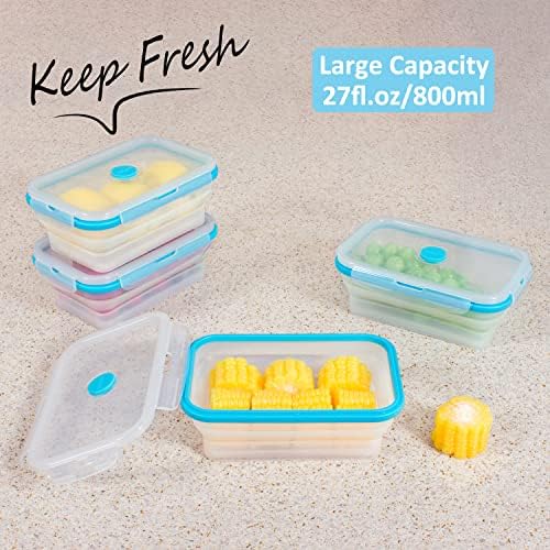 Collapsible Food Storage Containers with Airtight Lid & Vent, 27oz, Kitchen Stacking Silicone Collapsible Meal Prep Container Set for Leftover, Microwave Freezer Dishwasher Safe, Translucent, Set of 4 - Image 2