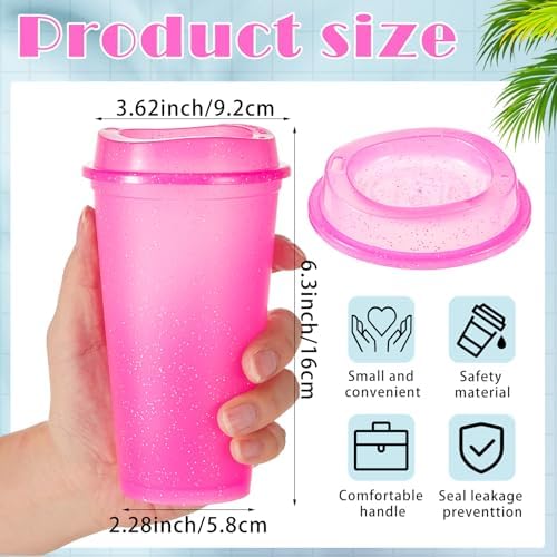 FillTouch 12 Pcs 16 oz Reusable Coffee Cups with Lids, Glitter Rose Red - Image 2