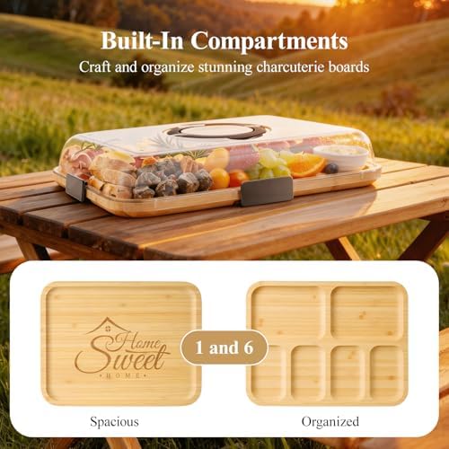 Portable Bamboo Charcuterie Board with Lid, Engraved Home Print - Image 6