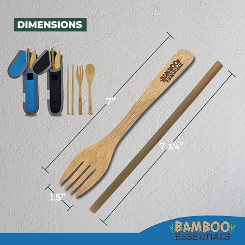 Travel Utensils with Case Set Fork, Knife, Spoon, Chopsticks, Straw, Straw-cleaning brush, Travel Pouch and Carabiner, Excellent For Everyday Use! ((2 Sets) Midnight Black/Sky Blue) - Image 5