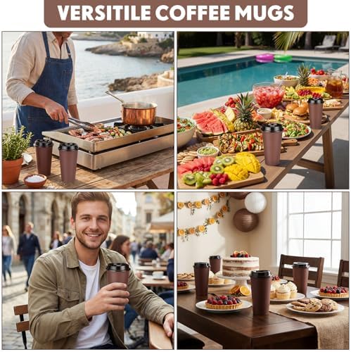 Honeydak 45 Pack 16 oz Reusable Coffee Cups with Lids Water Bottle Iced Coffee Travel Mug Portable Plastic Tea Tumblers Bulk for Hot and Cold Drinks Birthdays Party (Brown,Classic) - Image 6