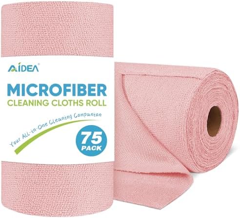 AIDEA Microfiber Cleaning Cloth Roll-75PK,Pink Microfiber Towels,11.5×11.5" by AIDEAHOME