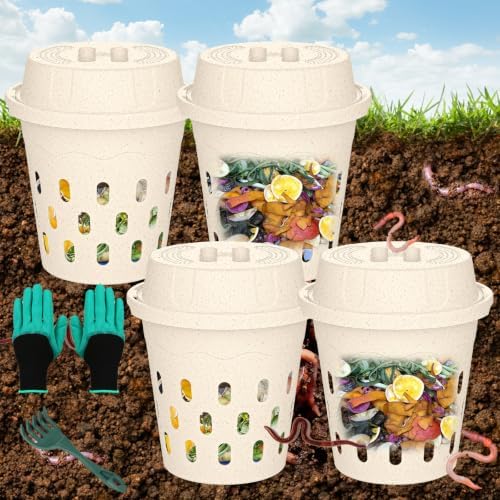 4-Pack Inground Worm Farm, Worm Compost Bin Garden Bed, 8L by TOPXIAN