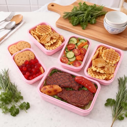 4 Pack Collapsible Silicone Food Storage Containers with Lids, Pink - Image 6