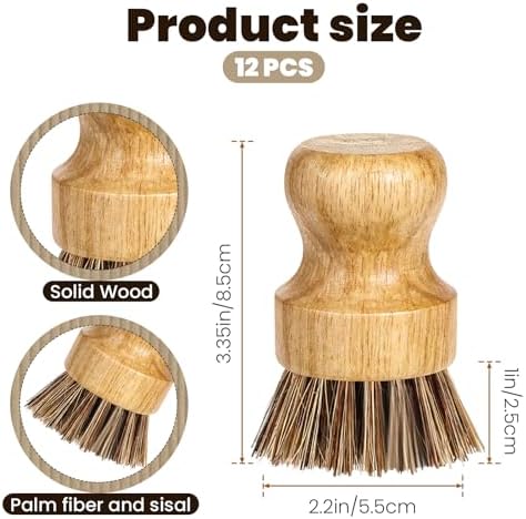 12 Packs Dish Scrub Brush Washing Scrubbers Kitchen Palm Pot Brush Brown - Image 2