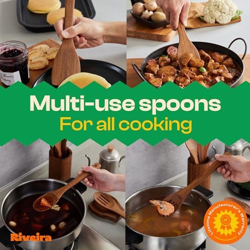 Riveira Teak Wooden Spoons for Cooking Set of 6 – Natural Teak Wooden Cooking Utensils, Wooden Spatula, Wooden Spoon - Premium Quality Utensil Set for Non-Toxic Cooking - Image 4