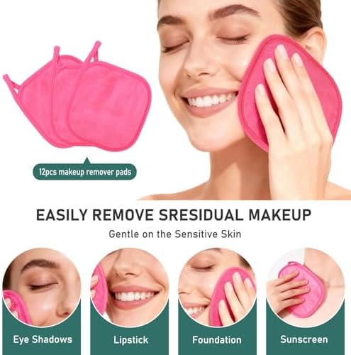 12 Pack Makeup Remover Cloth, 6" x 6" Reusable Makeup Remover Towels Face Washcloth for Washing Face, Makeup Remover Pads Cosmetic Face Wash (Pink) - Image 5