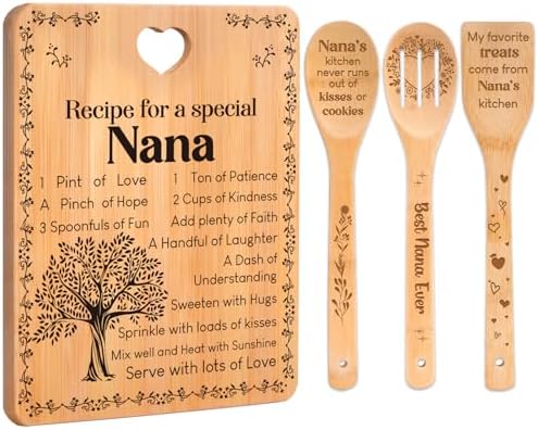Gifts for Nana - "Recipe for a Special Nana" Nana Birthday Gifts Cutting Board Set, Bamboo-Made Engraved Utensil Set Nana Birthday Gifts, Grammy/Nanny/Granny/Gran Presents, Mothers Day Gifts for Nana by Apjielop-GiftsMaster
