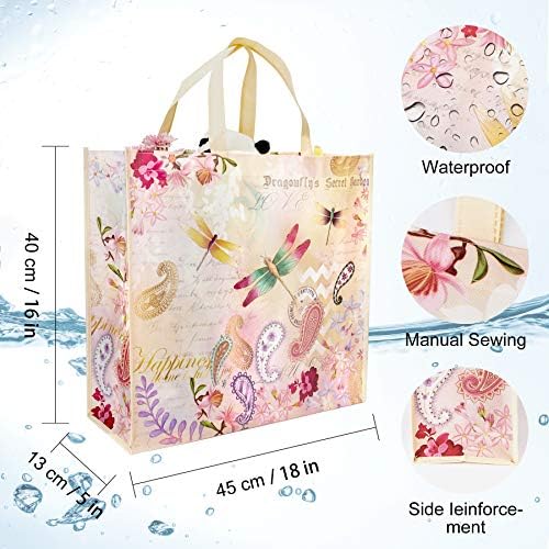 NymphFable Dragonfly Shopping Bags, 6 Pack Reusable Grocery Tote Bag 50LBS - Image 4