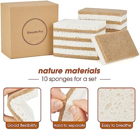 GREENTH PRO 10 Pack Nature Dish Sponge - Natural Kitchen Sponge - Coconut Fiber and Wood Cellulose Scrubber - Image 3