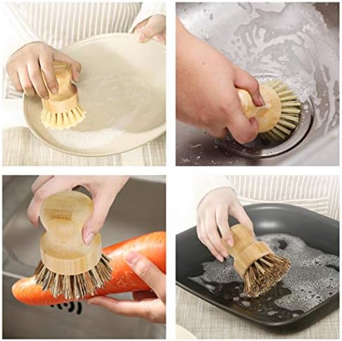 2 Pack Bamboo Dish Scrub Brush, Picowe Natural Scrub Cleaning Brush Vegetable Brush for Dishes Cast Iron Pots Pans, Used in Bathroom Kitchen Sink Household Cleaning - Image 5