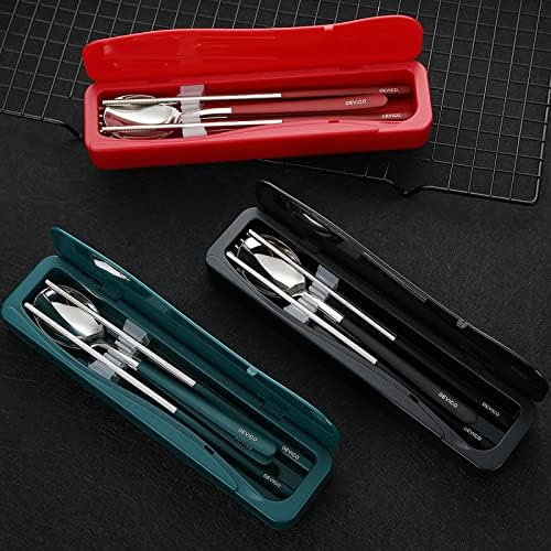 DEVICO Travel Utensils with Case, 4Pcs Portable Silverware Set for Work, 18/8 Stainless Steel Reusable Cutlery, Korean Spoon and Chopsticks Fork for Camping, School, Lunch Box Accessories (Black) - Image 6