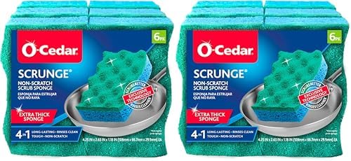 O-Cedar Scrunge Non-Scratch Scrub Sponge Multi-Use,All-Purpose,Odor-Resistant,Scrubbing Sponge Safely Cleans All Hard Surfaces in Kitchen and Bathroom,6 Count (Pack of 2) by O-Cedar