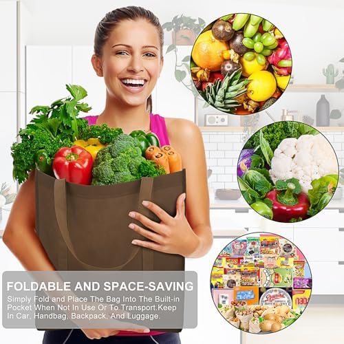 12 Pack Reusable Grocery Shopping Bags Large Foldable Tote Bags Bulk - Image 7