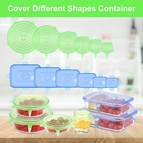 Silicone Stretch Lids for Food Storage in Fridge, 12 Pack Silicone Lids, Reusable Food Grade Silicone Bowl Covers for Cups, Bowls and Dish, 6 Sizes Round and Rectangle Shape - Image 5