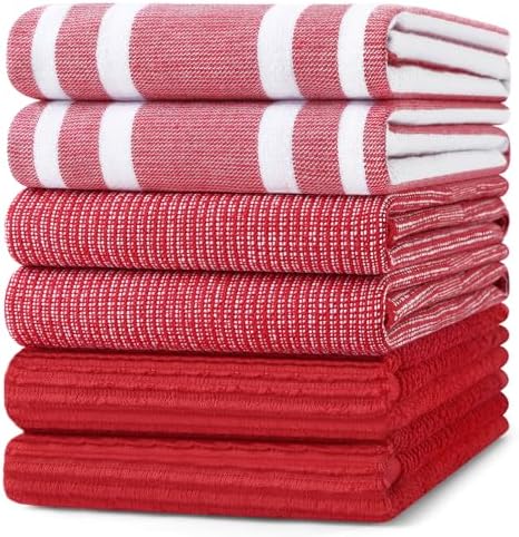 Homaxy Cotton 380 GSM Premium Kitchen Towels, 18"x 28", 6 Pack, Red by Homaxy
