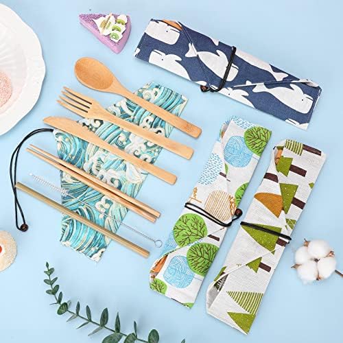 Boao 4 Sets Bamboo Utensils Wooden Utensils Set Reusable Cutlery Travel Chopsticks Fork Spoon Straw Portable Utensil Case for Travel Hiking Picnic Camping Cooking Office Kitchen (Natural Style) - Image 6