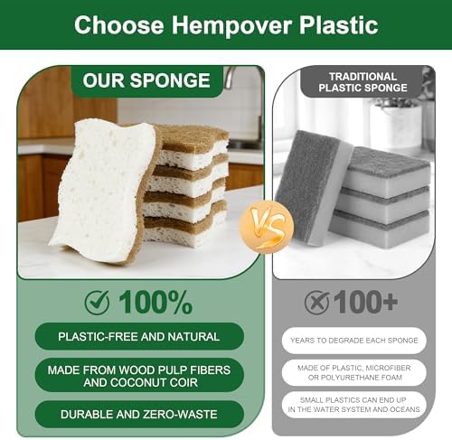 LILAC Natural Cellulose Sponges for Dishes - Ergonomic Non-Scratch Kitchen Scrub Sponges - 100% Biodegradable & Eco-Friendly Cleaning Sponges for Non-Stick Cookware, Bathroom & Household (10 Pack) - Image 5