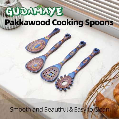 Gudamaye Pakkawood Wooden Cooking Utensils Set 7-Piece-Wooden Spoons for cooking, Wooden Utensil set with Ergonomic Non-Slip Handles, Heat-Resistant & Stylish Cooking Spoons, Non-Stick Spoon - Image 5