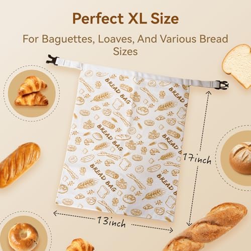 Bread Bag for Homemade Bread - 2 Packs XL Reusable Organic Beeswax Natural Cotton Sourdough Bag, Homesteading Essentials Sourdough Bags with Sealing Zip to Keep Fresh(13×17 Inches) - Image 3