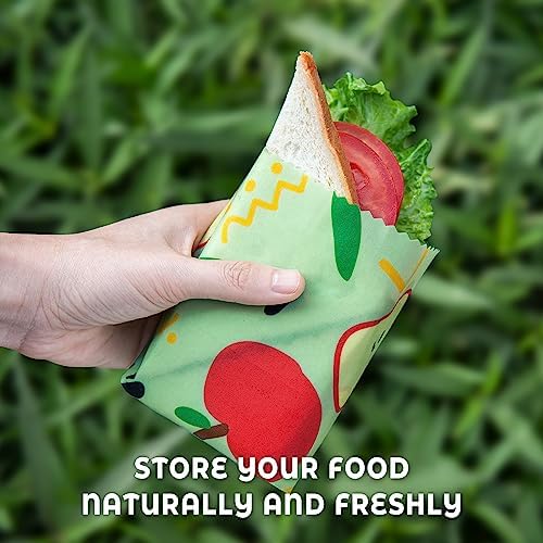 Akeeko Reusable Beeswax Food Wraps - Assorted 9 Packs, Reusable, Plastic-Free Food Storage, 4 Small, 3 Medium, 2 Large Wraps with Assorted Fruits Patterns - Image 5