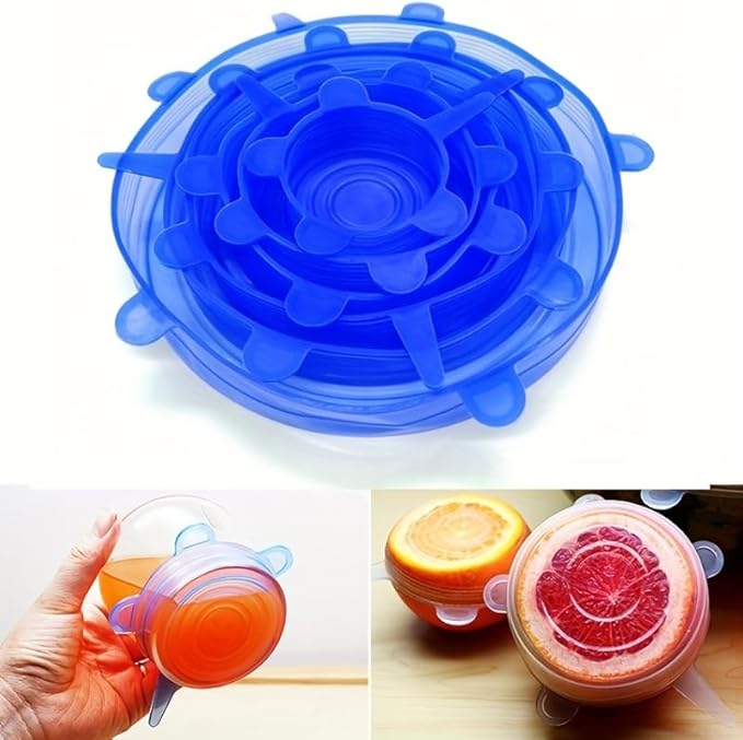 6pcs Reusable Silicone Stretch Lids, Six-piece Set Of Silicone Fresh-keeping Covers, Stretching Bowl Covers,Dust-proof Refrigerator Microwave Oven Sealing for Various Food Containers (white)