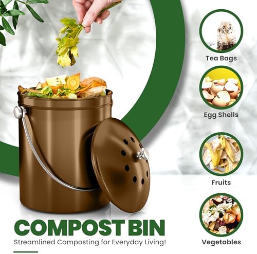 Utopia Kitchen Countertop Compost Bin 1.3 Gallon, Stainless Steel, Bronze - Image 4