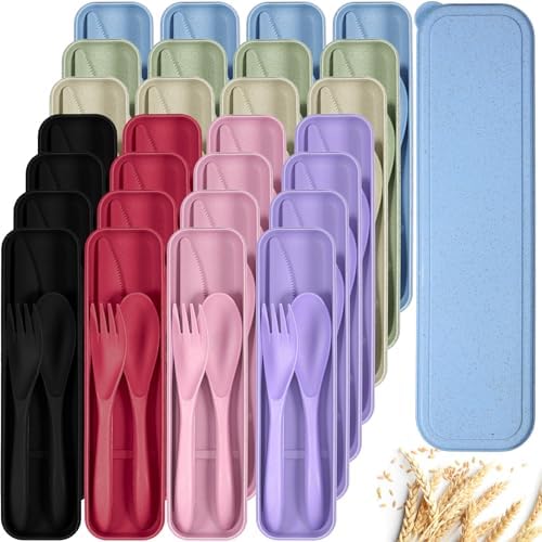 Yahenda 28 Sets Reusable Travel Utensils Set with Case Bulk, Assorted Color by Yahenda