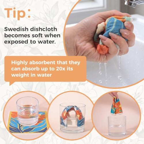 6 Pack Swedish Dishcloths for Kitchen,Abstract Floral Dish Towels with Clip - Image 4