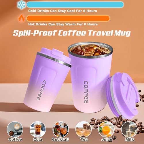 SPLMIFA Travel coffee mugs leak-proof,coffee cups with lids, stainless steel vacuum insulated coffee tumblers, thermal insulation cups for men & women keep drinks hot & cold(2nd-Purple Pink, 17OZ) - Image 2