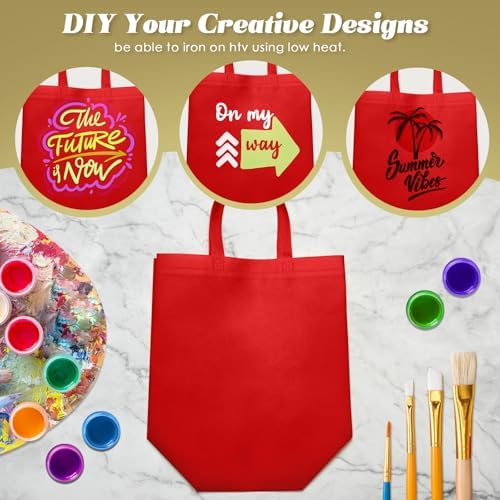 Reginary 100 PCS Non Woven Tote Bags Bulk,Red - Image 5