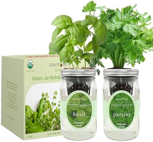 2-Pack Hydroponic Mason Jar Herb Garden Kit, Indoor Herb Garden Self-Watering Starter Kit (Basil, Parsley) - Image 2
