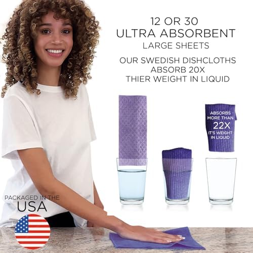 Swedish Dishcloths for Kitchen XL, 12 Sheet Roll, Biodegradable & Compostable, Reusable Paper Towel Cleaning Cloths, 11" x 10", No Odor, Washing Dishes, Ultra Absorbent Cellulose Sponge Towel, By LOLA - Image 6