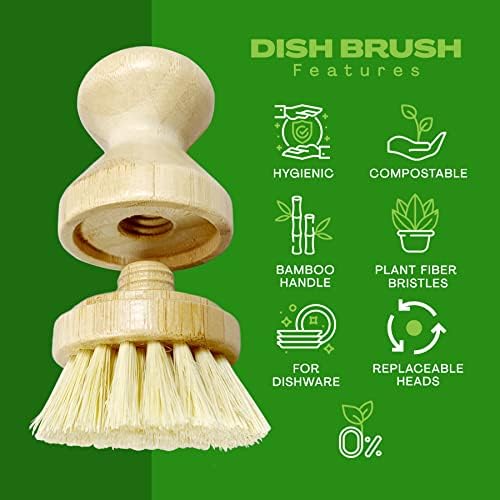 JuneLily Short Sisal Dish Brush Plant-Based for Kitchen Bathroom Cleaning Produce Washing Dishes (Short Dish Brush) - Image 2