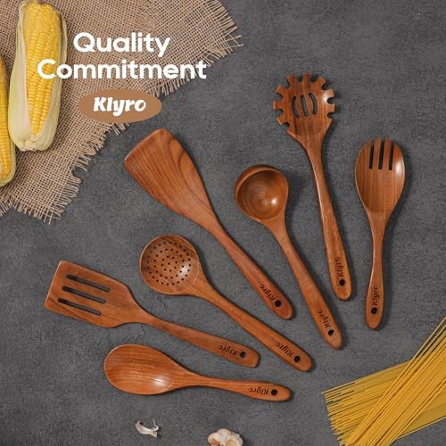 Kitchen Utensils Set, 7 Piece Premium Cooking Utensils Set, Durable Non-Stick Wooden Spoons for Cooking, Kitchen Essentials for New Home - Image 7