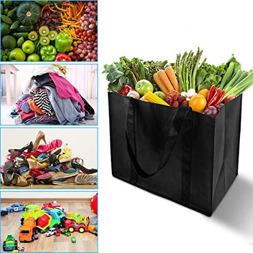 LadyRosian 10 Pack Heavy Duty Kitchen Reusable Grocery Bags, Durable XL Shopping Tote with Handle Can Hold 45+lbs, Stands Upright, Foldable & Washable (Black) - Image 6