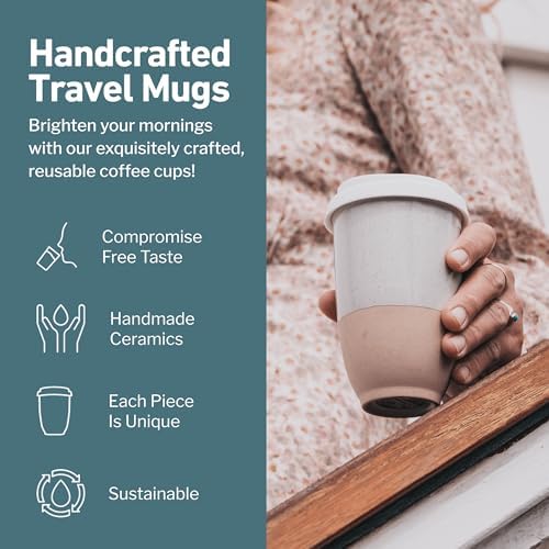 NOVA CERAMICS Travel Mugs - Reusable Coffee Cup – Cute Coffee Mugs Travel Coffee Tumbler – Microwave & Dishwasher Safe To Go Coffee Mug- Gifts For Women Men Him Her – 12oz - Dune - Image 2