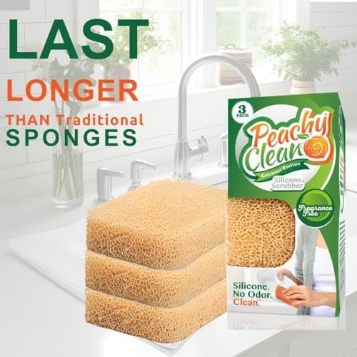 Peachy Clean Silicone Dish Sponge Scrubbers, Unscented Freshness, Non-Scratch, Odor-Resistant, Durable Dish Sponges for Kitchen 3pk - Image 4