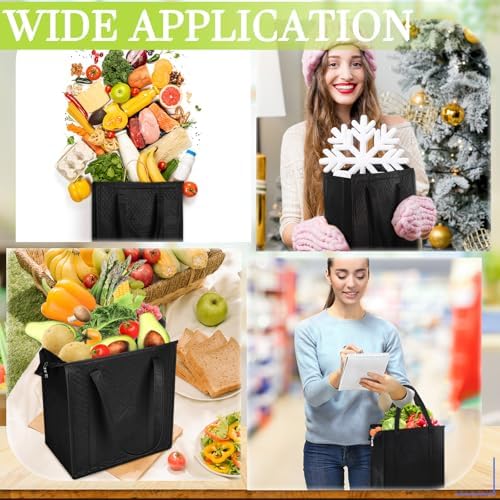 10 Pack 10 Pack Large Insulated Grocery Bag Zippered, Black - Image 6